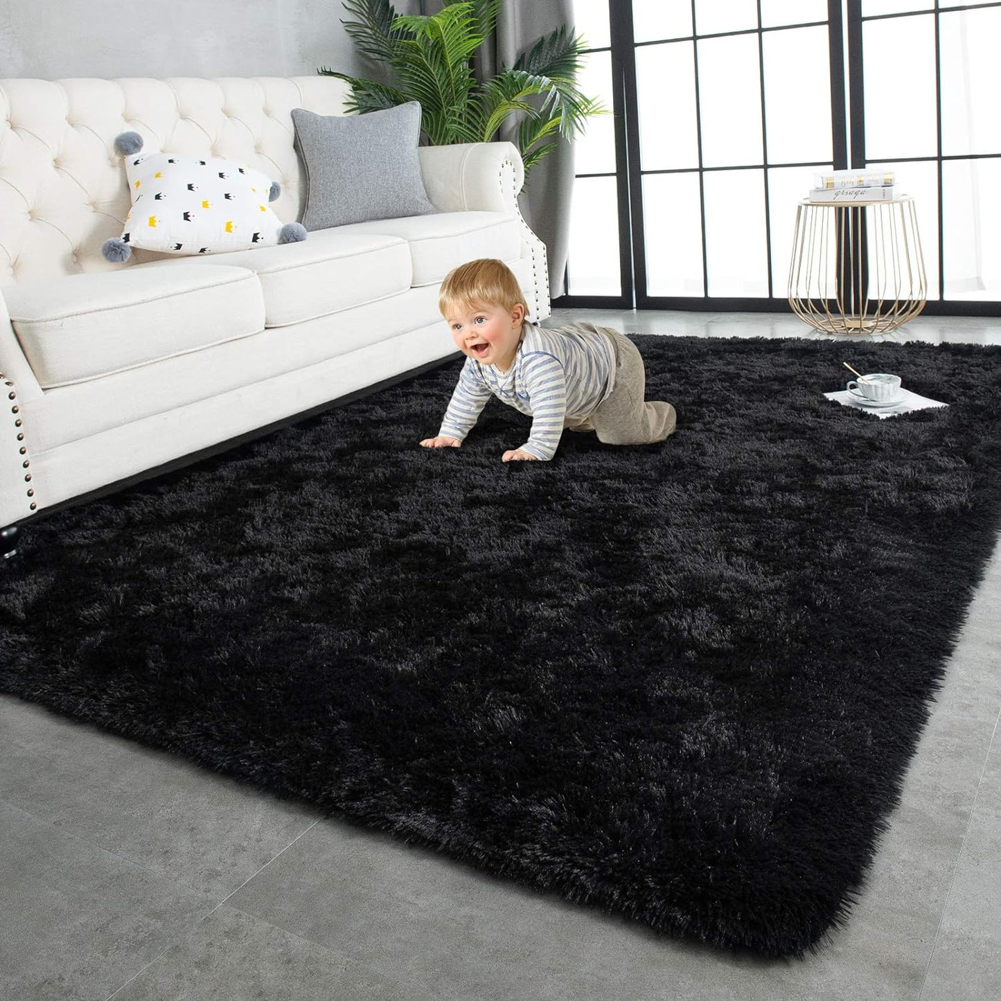 Large 230 x 160 Soft Shag Rug Carpet Mat Black