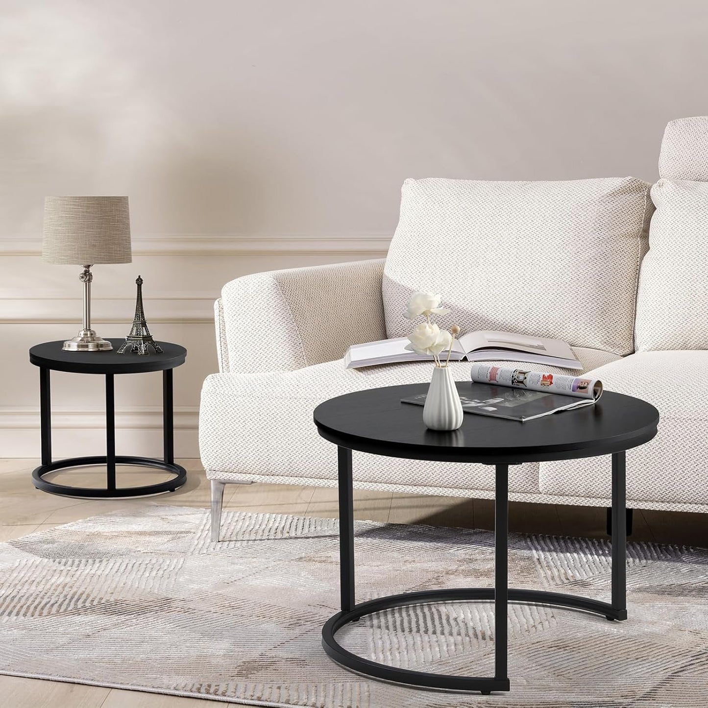 Stylish Black Nesting Coffee Tables Modern Living Room Furniture Set