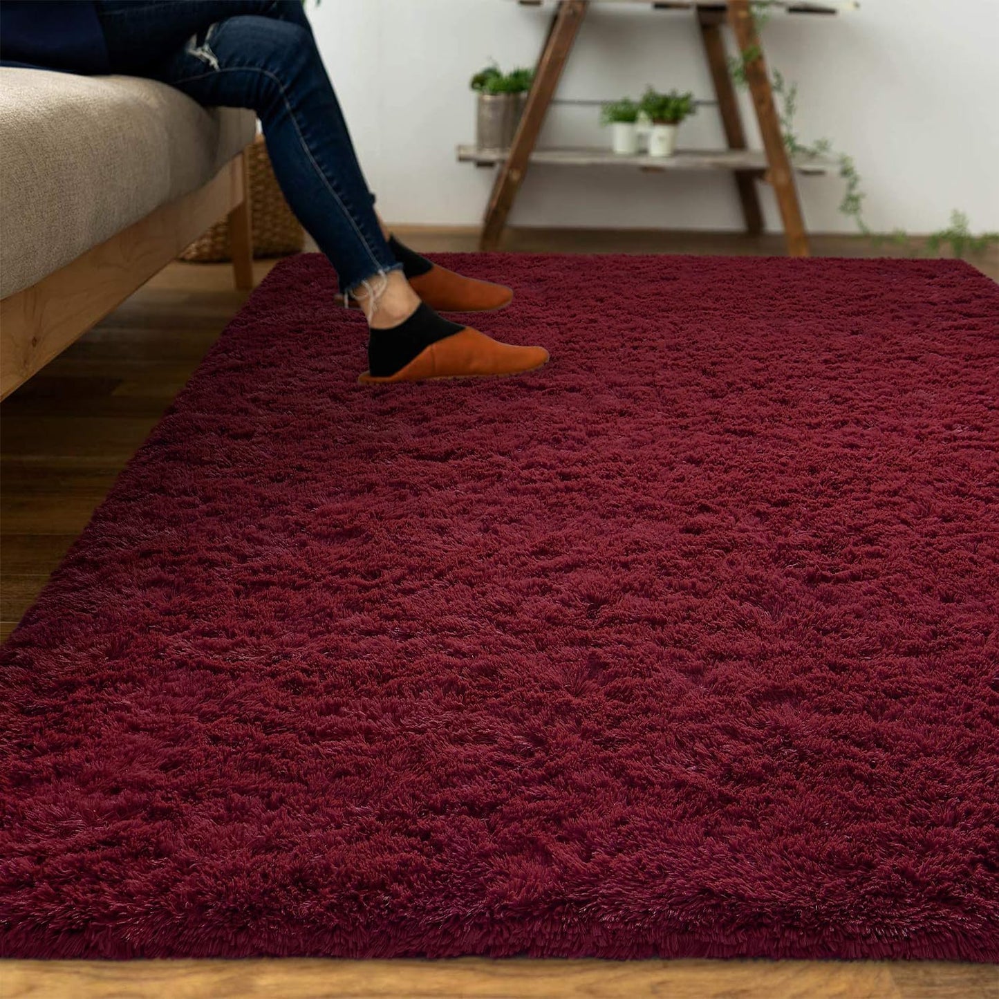 160 x 120 Soft Shag Rug Carpet Mat Wine