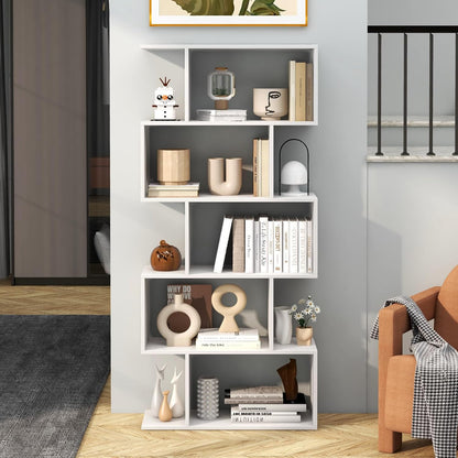 5 Tier Modern White Bookshelf Display Storage Shelving Unit Home Office