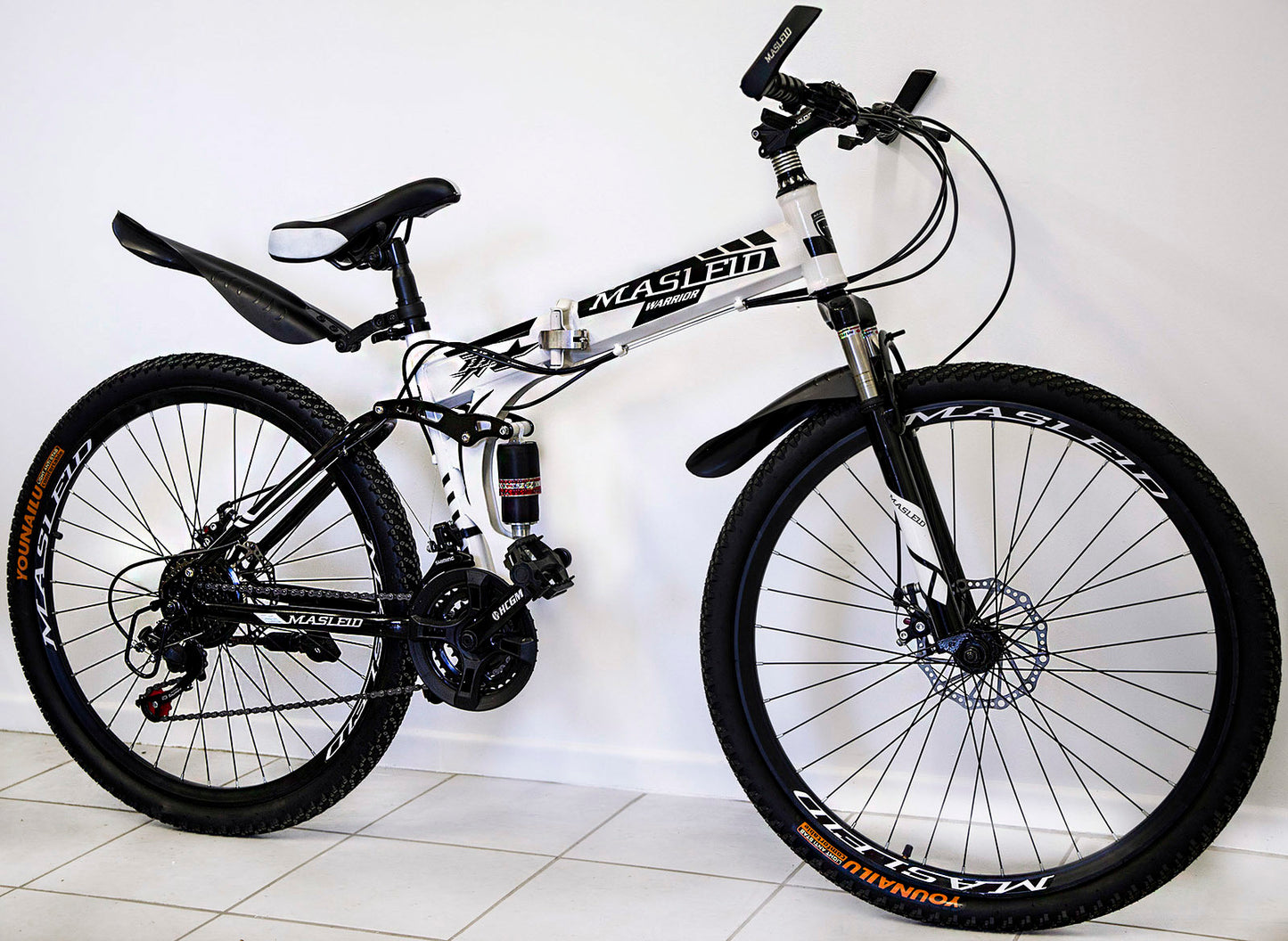 21 Speed Dual Suspension Foldable Mountain Bike White Black