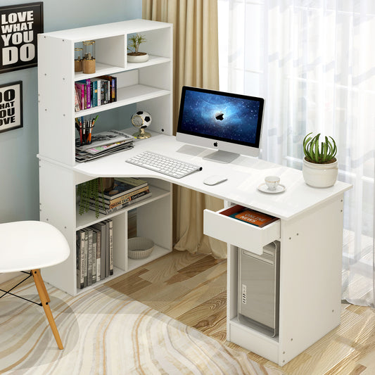 Large Multi-Functional Workstation Desk with Storage Shelves White