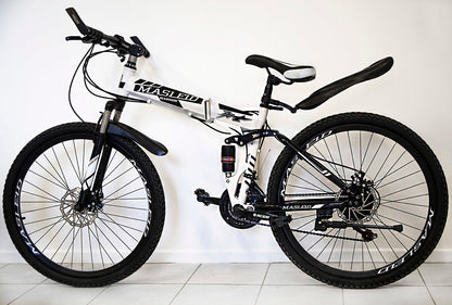 21 Speed Dual Suspension Foldable Mountain Bike White Black