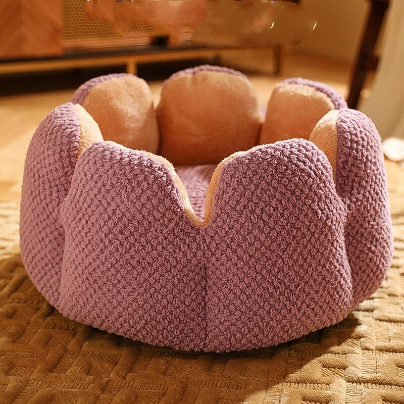 50cm Cactus Flower Petal Shaped Pet Bed Comfy Cat Dog Nest Purple