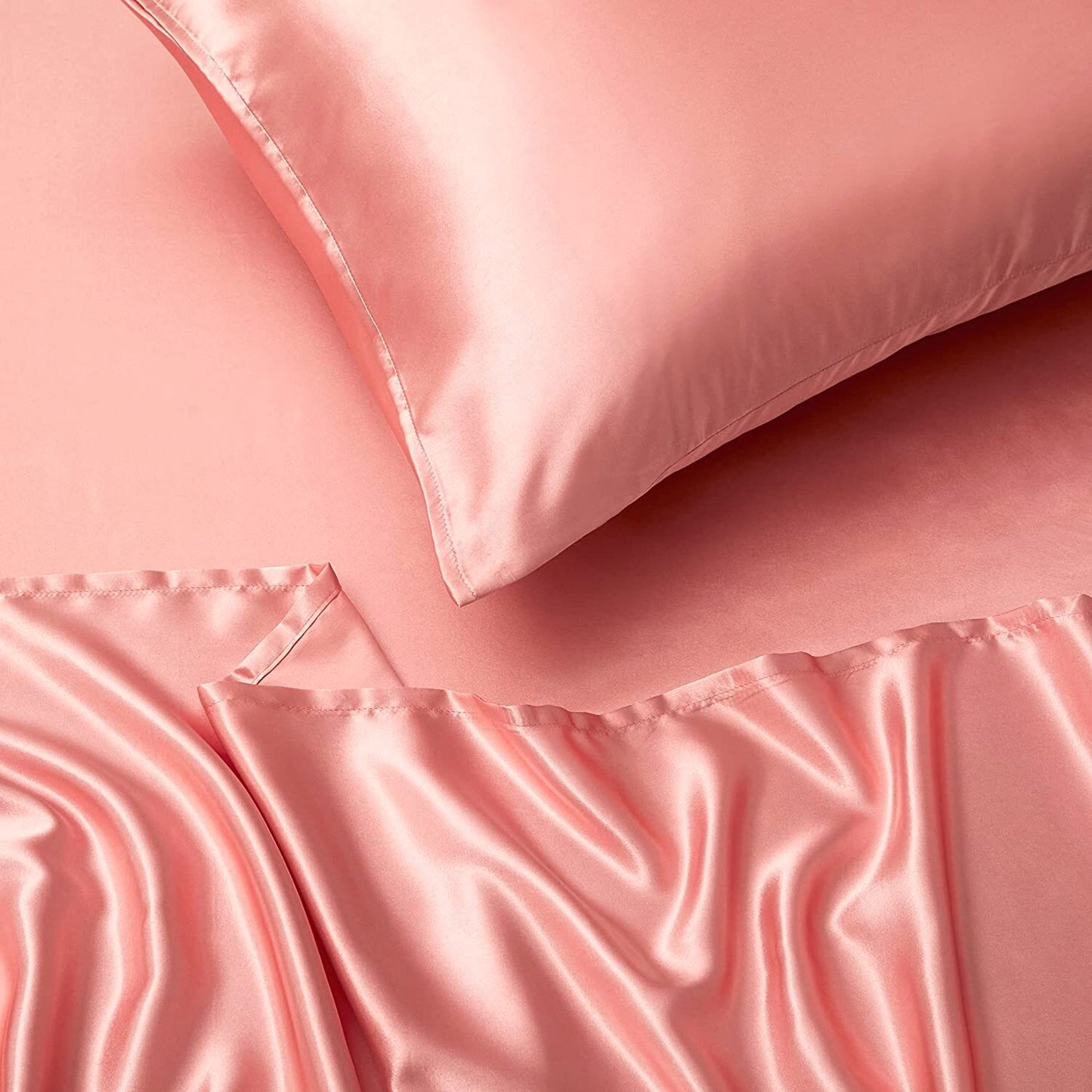 Queen Silky Satin Bed Sheet Set Luxurious Soft Bedding Rose Gold