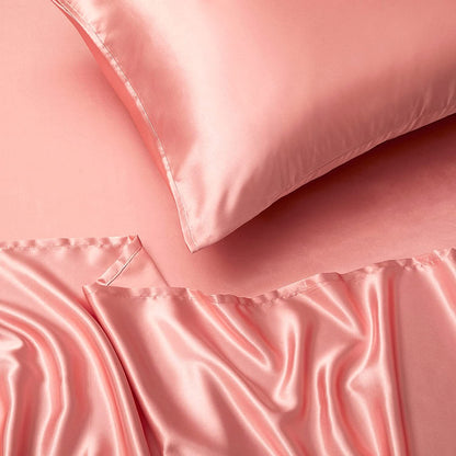 Double Silky Satin Bed Sheet Set Luxurious Softness Rose Gold