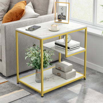 Luxor Marble Look Side Table with Magazine Shelf White
