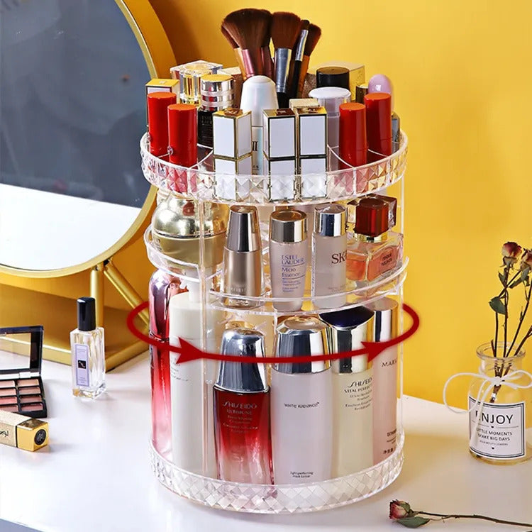 360 Degree Rotating Crystal Diamond Makeup Organizer for Jewelry and Cosmetics