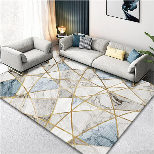 XL Extra Large 300 x 200 Luxury Plush Comfort Rug Blue Marble Carpet Mat