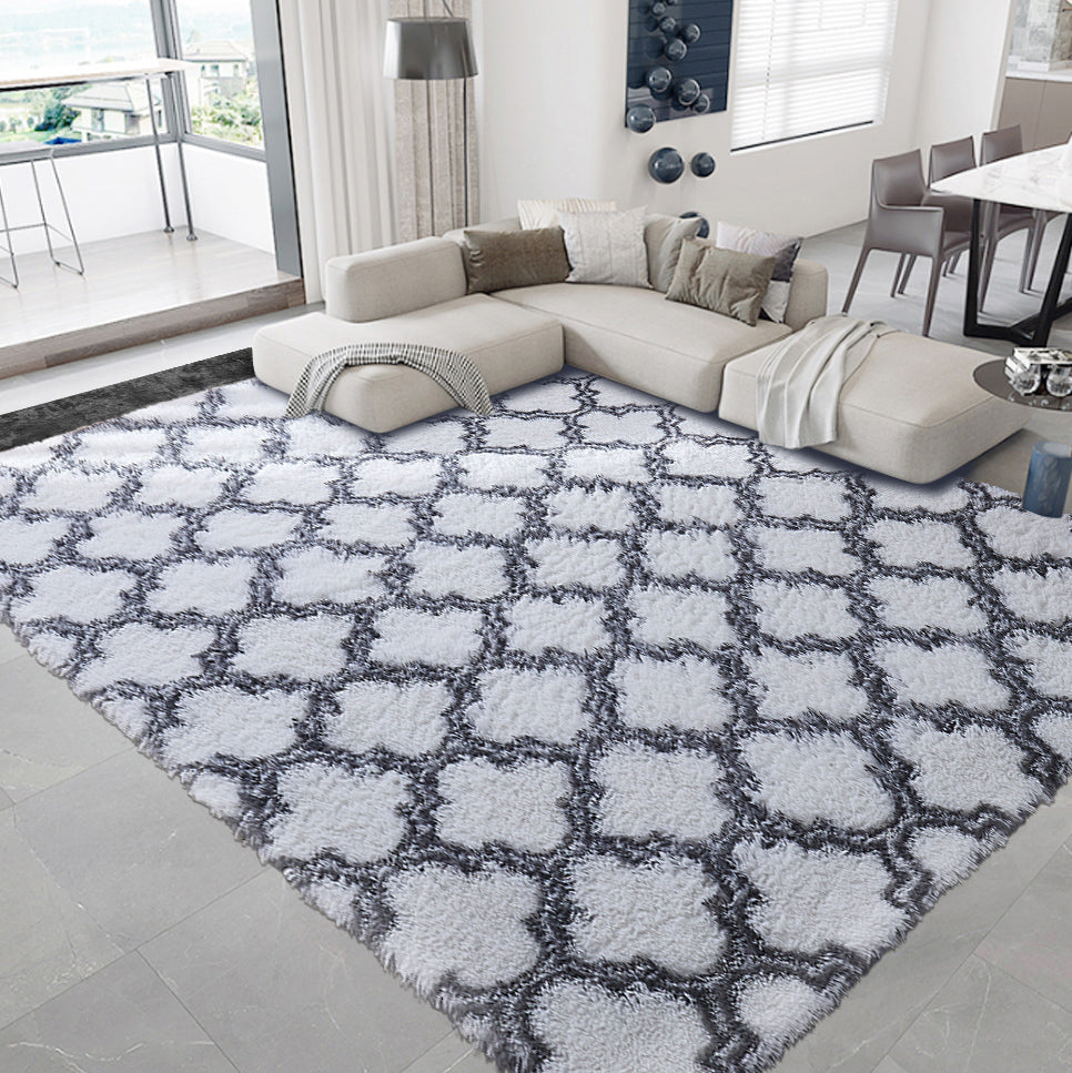 300 x 200 XL Soft Comfortable Shag Rug White Lattice