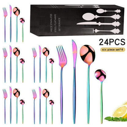 24 Piece Stainless Steel Cutlery Set Colorful Kitchen Tableware