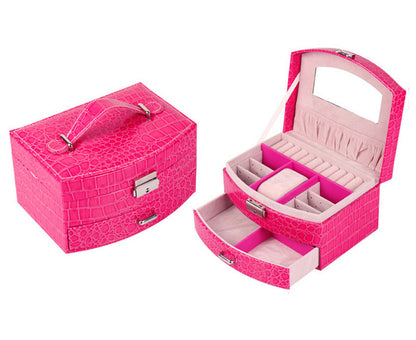 Hot Pink Luxury PU Leather Jewelry Box Organizer