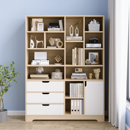 Combination Wardrobe Cupboard Bookshelf with Drawer and Cabinet Oak