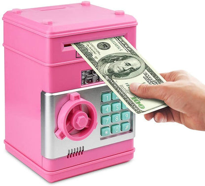 Secure Digital Kids ATM Piggy Bank Safe Money Saving Box with Electronic Lock Pink