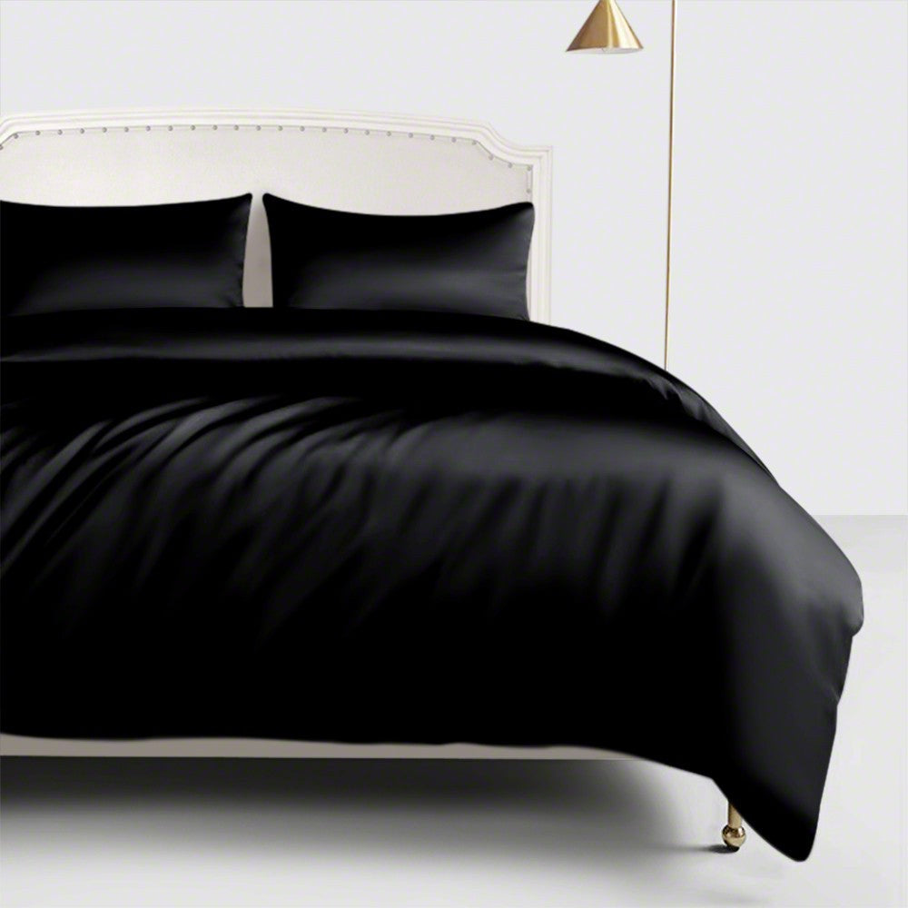 King Size Silky Satin Bed Sheet Set Luxurious Soft Bedding Black