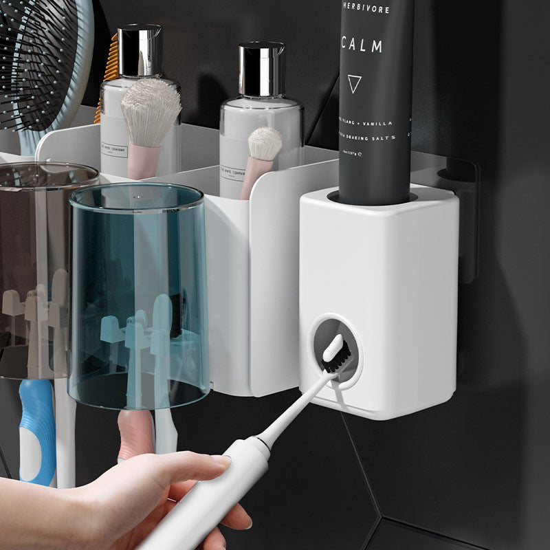 Automatic Toothpaste Dispenser and Toothbrush Holder Set for Bathroom Organization