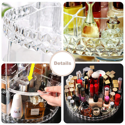 360 Degree Rotating Crystal Diamond Makeup Organizer for Jewelry and Cosmetics