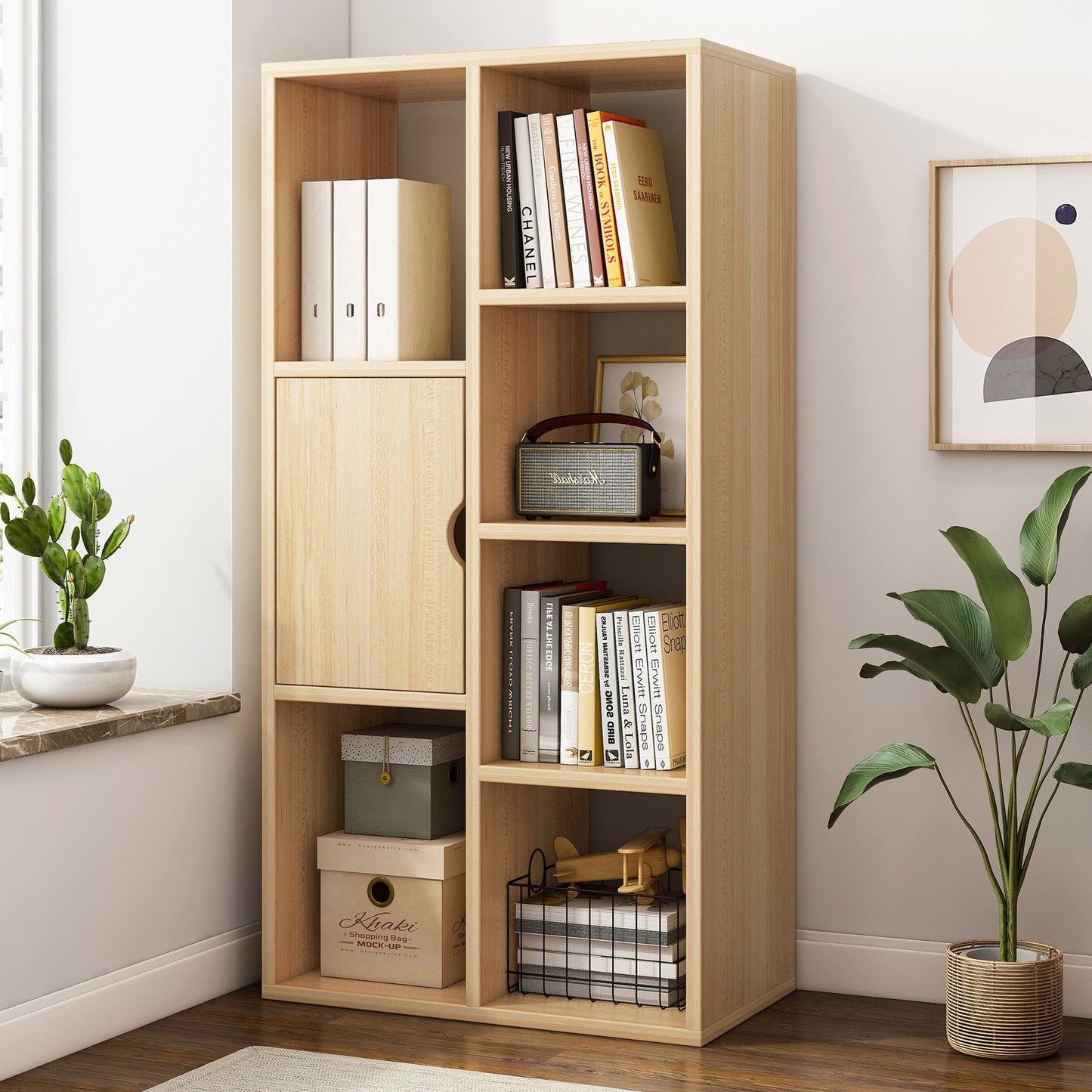 Oak Organizer Bookcase Storage Display Shelf Cabinet Closet