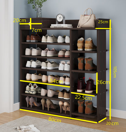 7 Tier Shoe Rack Storage Organizer with Drawer Dark Walnut