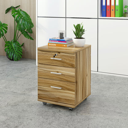 Natural Oak 3 Drawer Bedside Table with Wheels for Bedroom Storage