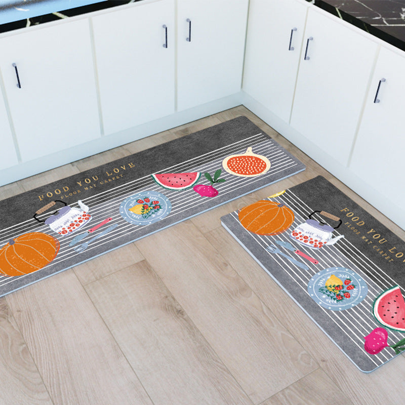 2-Piece Foodie Kitchen Area Rug Set Non-Slip Bathroom Mats