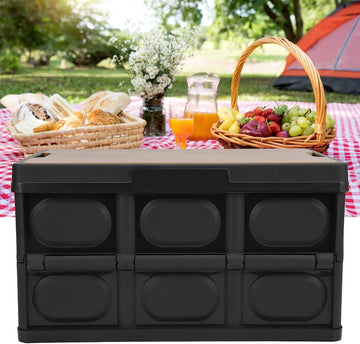 56L Large Portable Folding Outdoor Storage Box Garden Deck Container Black Wood