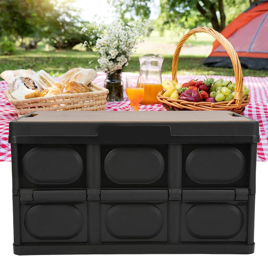 30L Portable Folding Outdoor Storage Box Garden Deck Container Black Wood