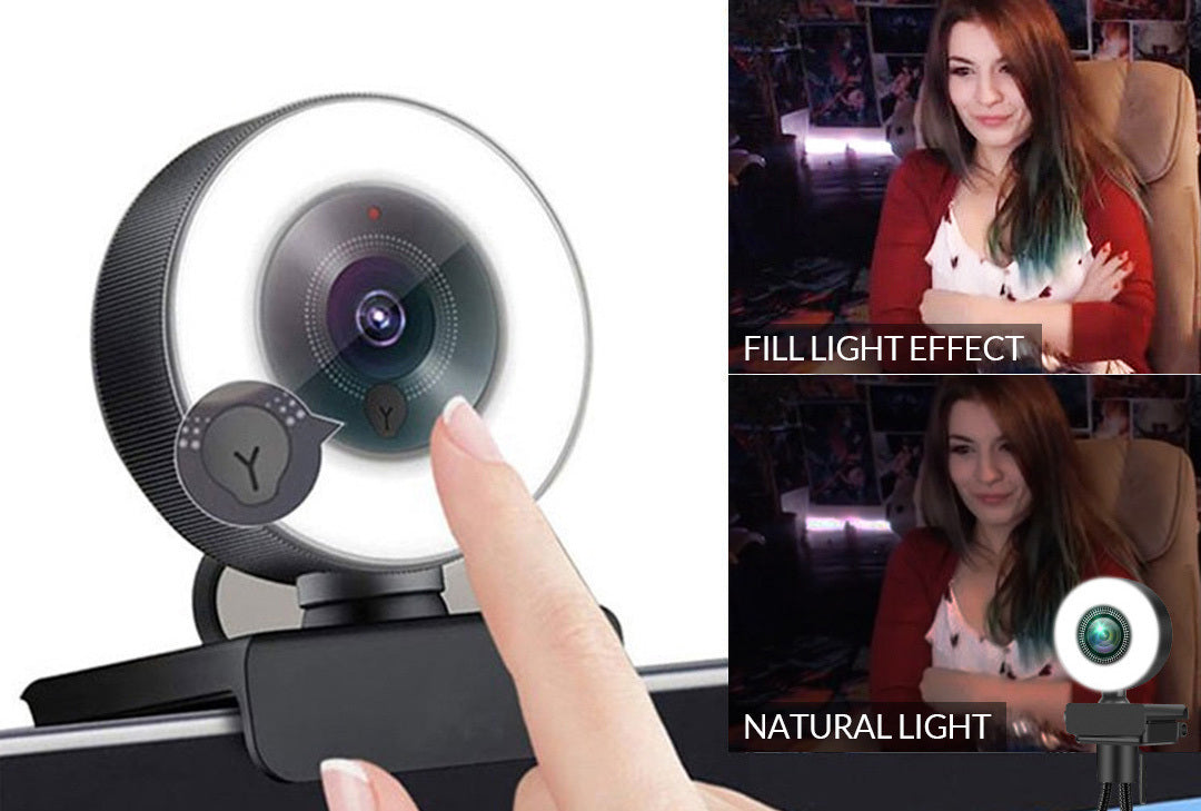 1080p Webcam with Adjustable Ring Light for Streaming and Video Calls