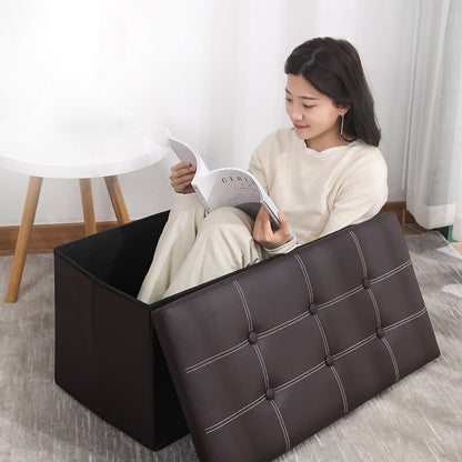 XL Foldable PU Leather Storage Ottoman Dark Brown