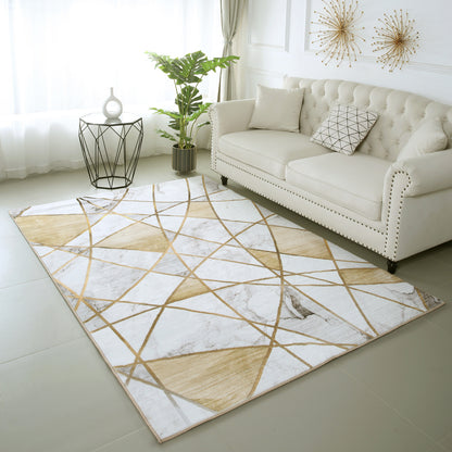 XL Extra Large 300 x 200 Luxury Plush Comfort Gold Marble Rug Carpet Mat