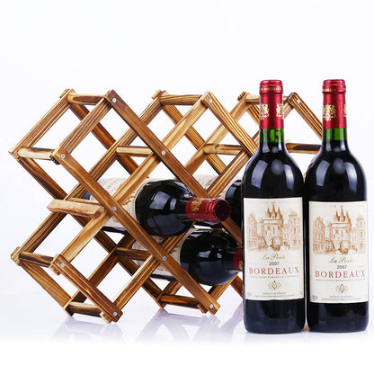 10 Bottle Wooden Wine Rack Folding Holder Bar Display Shelf Organizer