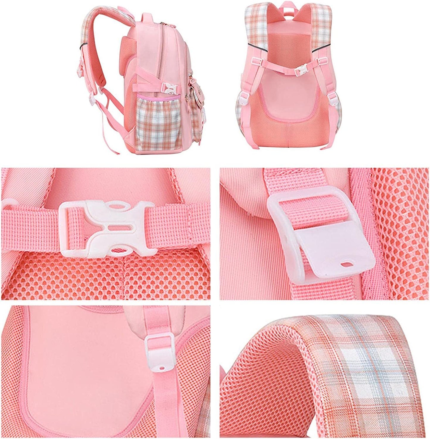 Large Deluxe Backpack Girl's Cute School Bag with Plushie and Accessories Pink