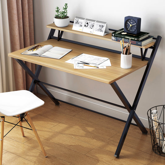 100cm Smart Space-Saving Folding Desk with Shelf Oak