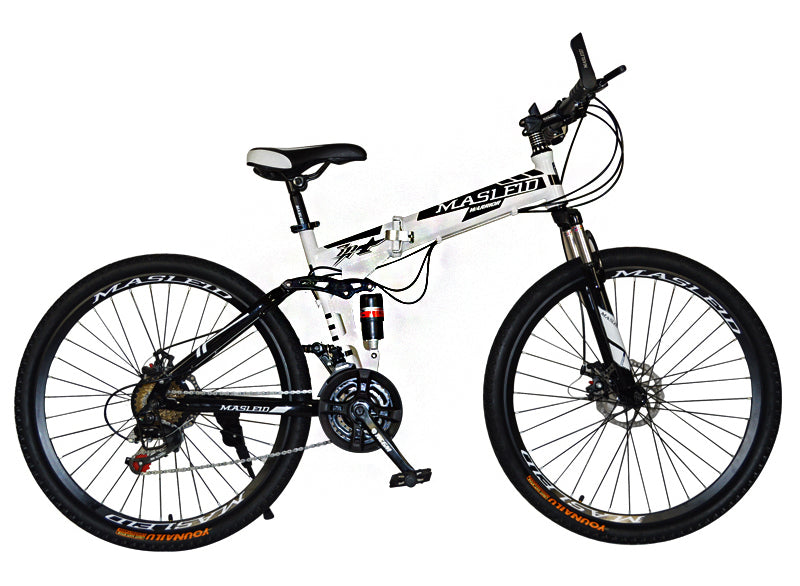 21 Speed Dual Suspension Foldable Mountain Bike White Black