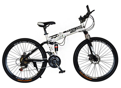 21 Speed Dual Suspension Foldable Mountain Bike White Black