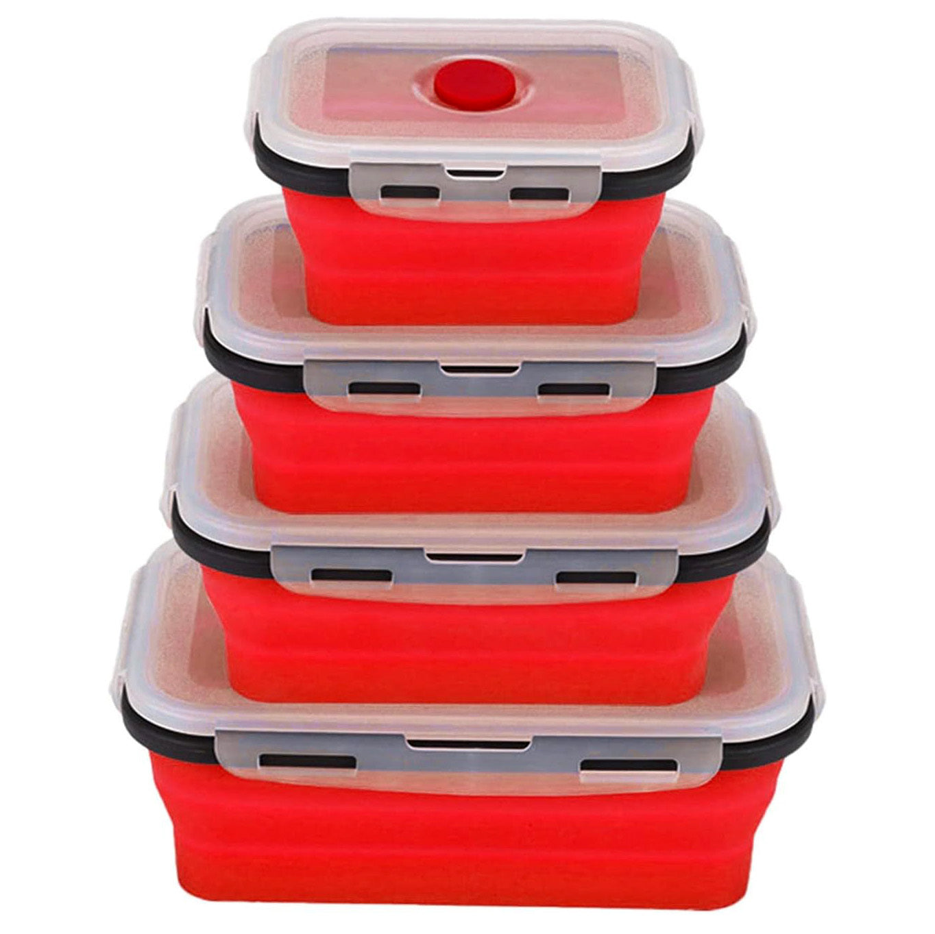 Pack of 4 Collapsible Silicone Food Storage Containers with Airtight Lid Red