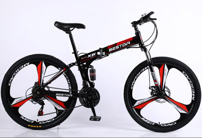 21 Speed Dual Suspension Foldable Mountain Bike Red Black