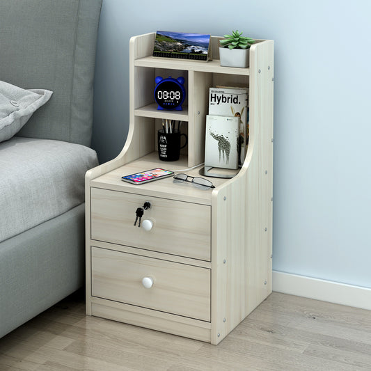 Tall 2-Drawer Bedside Table with Chest and Shelf White Oak