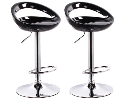 Set of 2 High Gloss Designer Bar Stools Modern Black