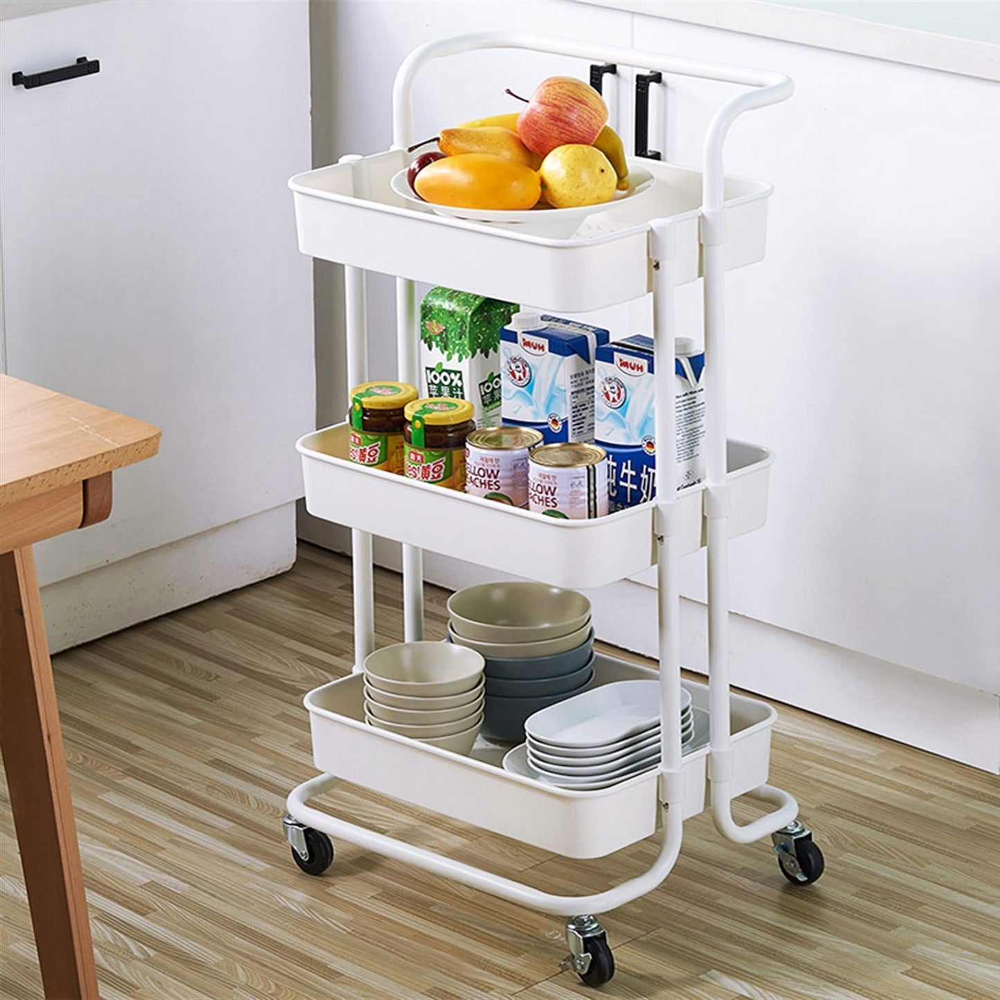 3-Tier Rolling Storage Utility Cart Shelf Organizer Trolley for Home and Office