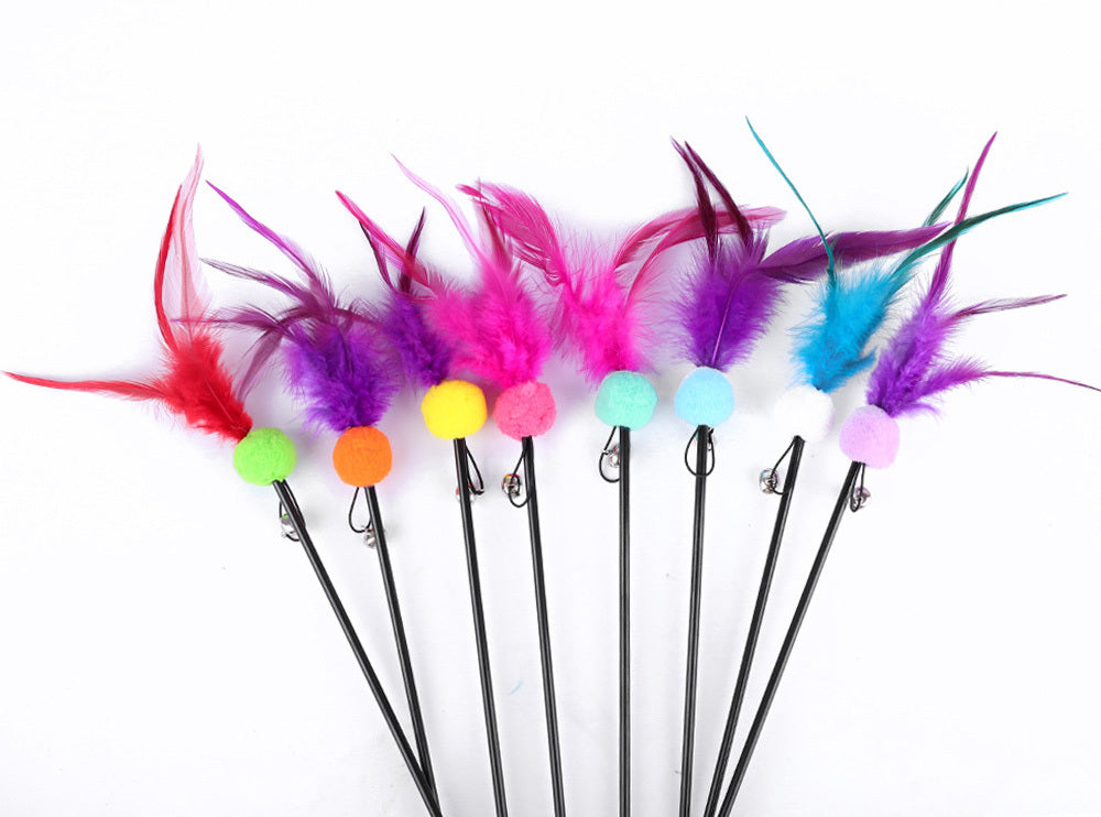 Interactive Feather Wand Cat Toy with Bell