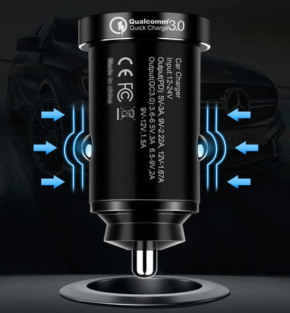 Fast Charging 36W Dual Port USB C Car Adapter PD & QC 3.0