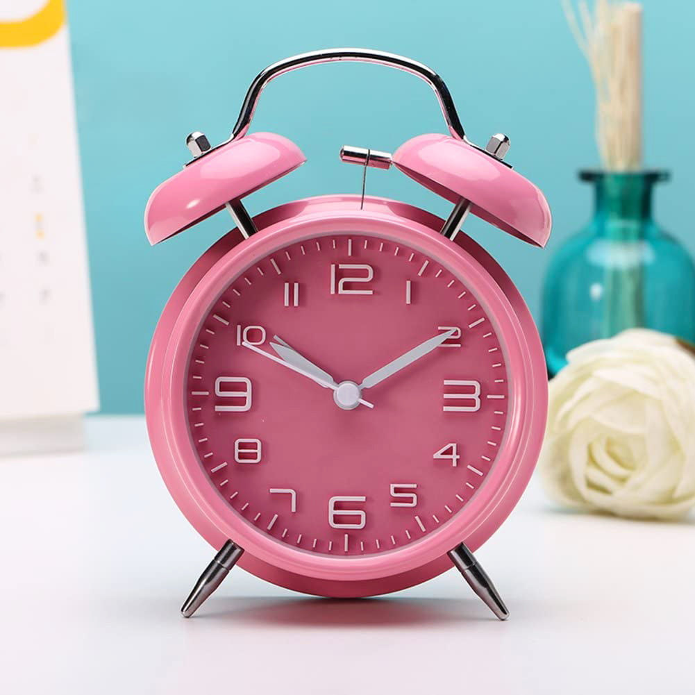 Charming Twin Bell Alarm Clock for Kids and Teens Pink