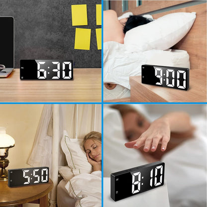 Sleek LED Digital Alarm Clock with Temperature Display and Mirror Finish