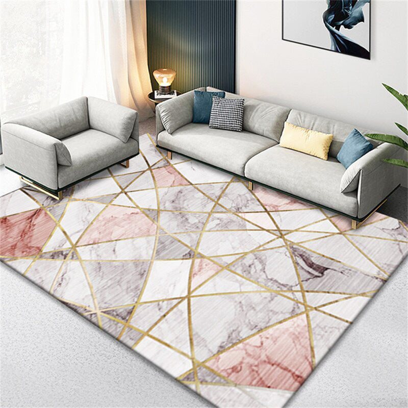 XL Extra Large 300 x 200 Luxury Plush Comfort Pink Marble Rug Carpet Mat