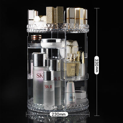 360 Degree Rotating Crystal Diamond Makeup Organizer for Jewelry and Cosmetics