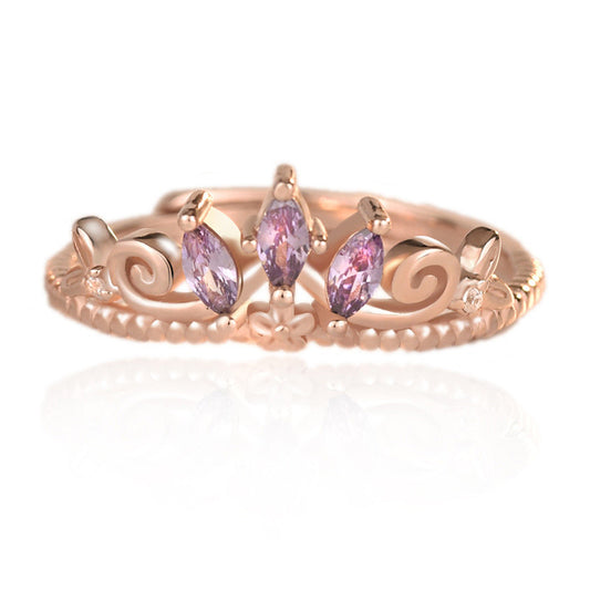 Adjustable Rose Gold-Plated Sterling Silver Princess Tiara Floral Ring