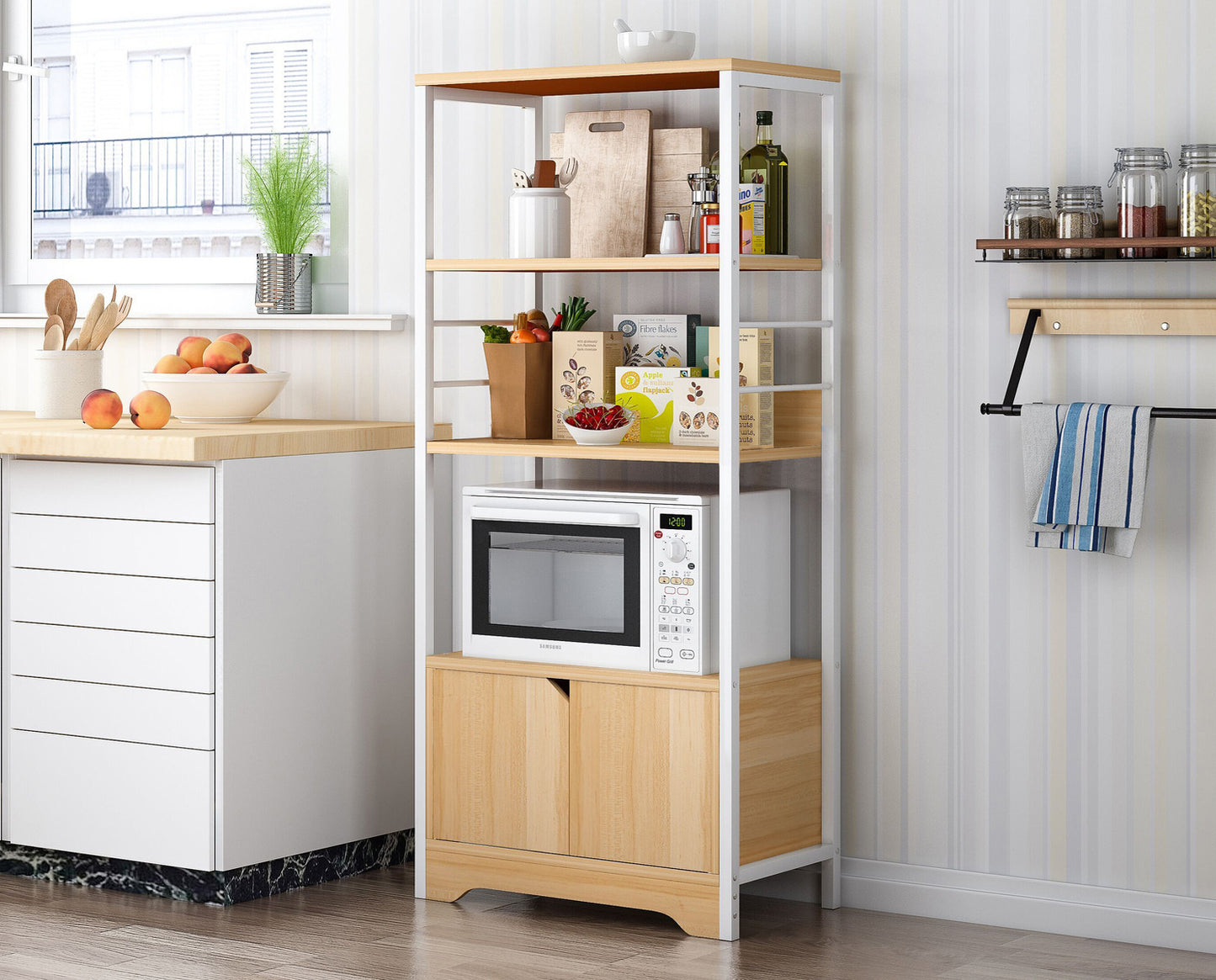 4-Tier Space-saver Organizer Kitchen Storage Shelf Oak