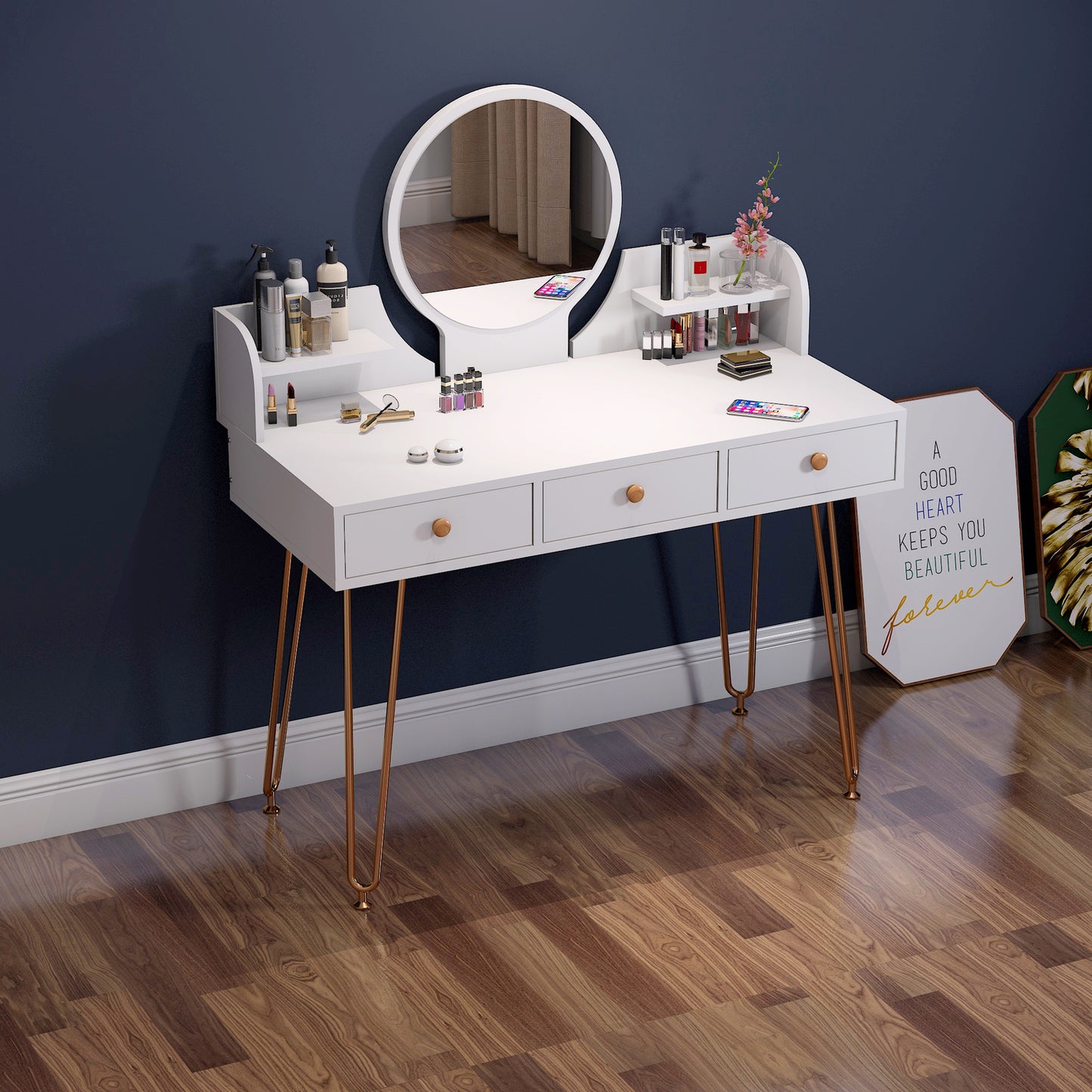 Elegant Vanity Table with Mirror and Storage Drawers for Bedroom