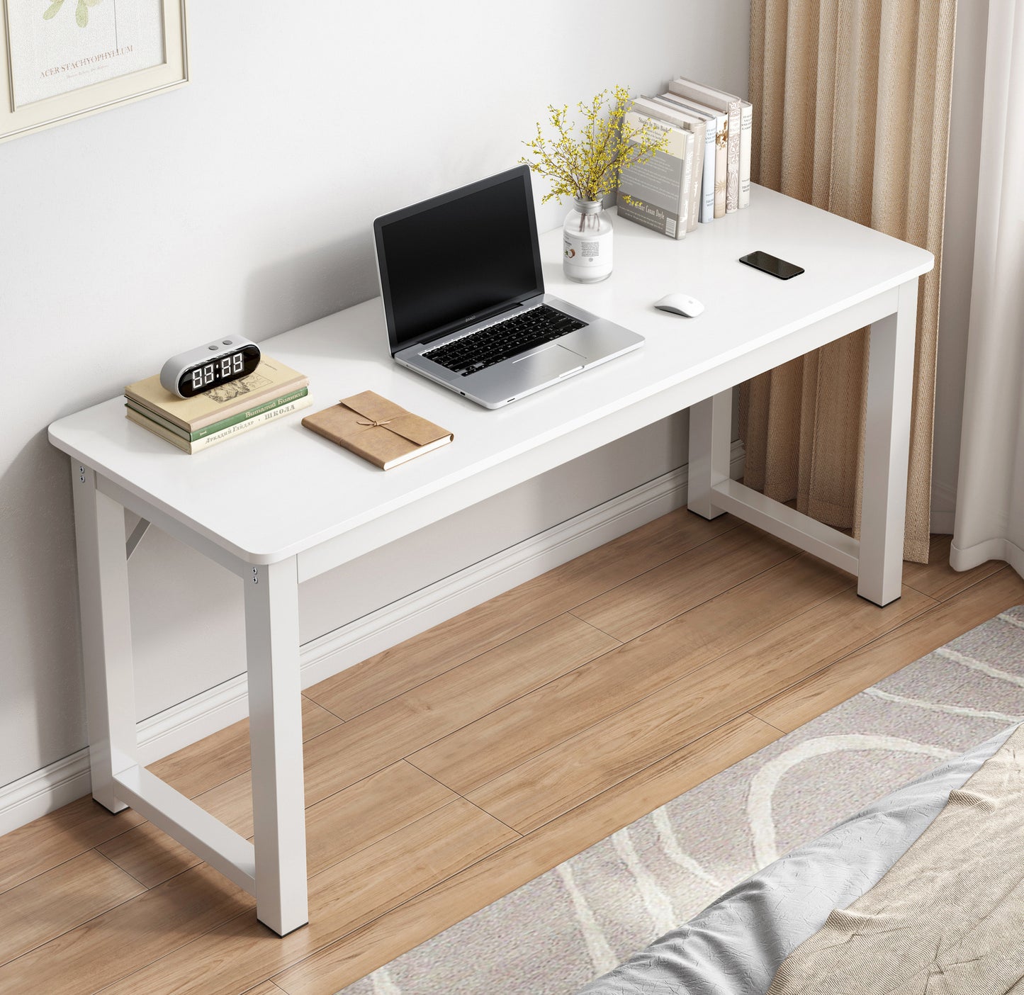 Narrow Wood Metal Console Table Modern White Desk